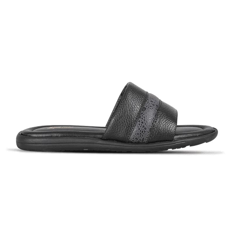 Black Textured Leather Slide Sandal For Men SB-S1094